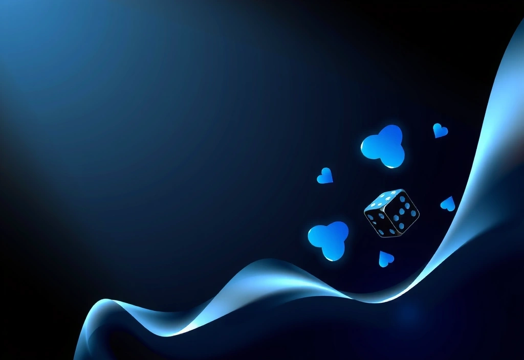 Fondo abstracto con elementos de casino - cartas y dados en gradientes azul y grafito